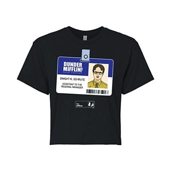 Juniors' The Office Dwight Badge Cropped Tee