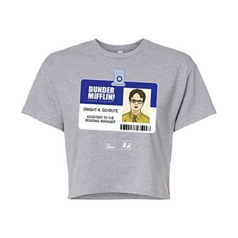 Juniors' The Office Dwight Badge Cropped Tee