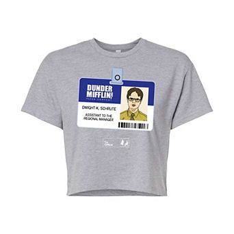 Juniors' The Office Dwight Badge Cropped Tee