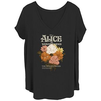 Disney's Alice In Wonderland Juniors' Plus Size Flowers V-Neck Tee