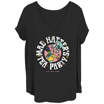 Disney's Alice In Wonderland Juniors' Plus Size Crazy Hatter V-Neck Tee