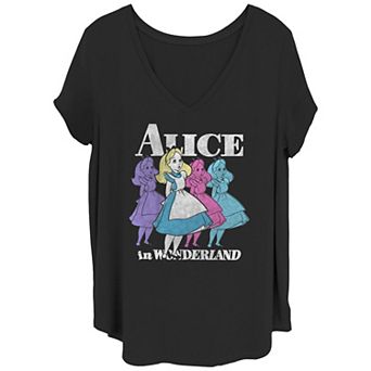 Disney's Alice In Wonderland Juniors' Plus Size Trippy Alice V-Neck Tee