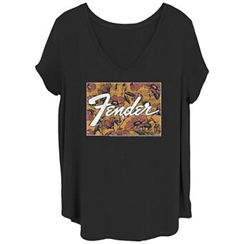 Juniors' Plus Size Fender Floral Box Logo V-Neck Tee