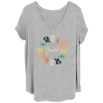 Juniors' Plus Size Fender Retro Guitars Kaleidoscope V-Neck Tee