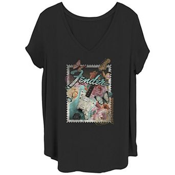 Juniors' Plus Size Fender Stamp Redux V-Neck Tee