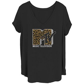 Juniors' Plus Size MTV Cheeta Logo V-Neck Graphic Tee