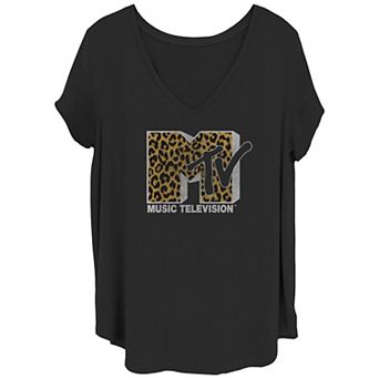 Juniors' Plus Size MTV Cheeta Logo V-Neck Graphic Tee