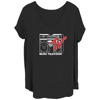 Juniors' Plus Size MTV Stereo Logo V-Neck Graphic Tee