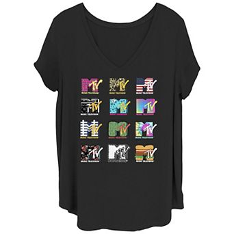 Juniors' Plus Size MTV Different Logos V-Neck Graphic Tee