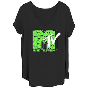 Juniors' Plus Size MTV Aliens Heads V-Neck Graphic Tee