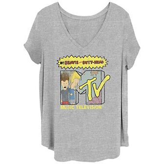 Juniors' Plus Size MTV Beavis And Butthead Fill V-Neck Graphic Tee
