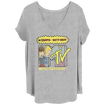 Juniors' Plus Size MTV Beavis And Butthead Fill V-Neck Graphic Tee