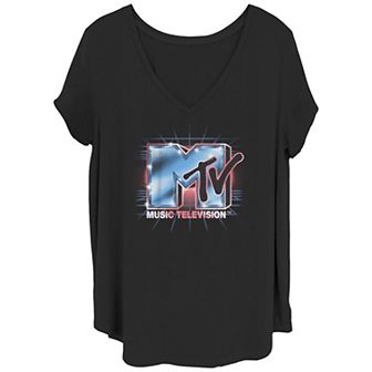 Juniors' Plus Size MTV Chrome 80's Vapor V-Neck Graphic Tee