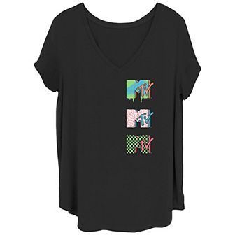 Juniors' Plus Size MTV Tripple Music Logo V-Neck Graphic Tee
