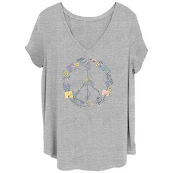 Juniors' Plus Size MTV Floral & Vines MTV Logo Pattern Peace Sign V-Neck Graphic Tee