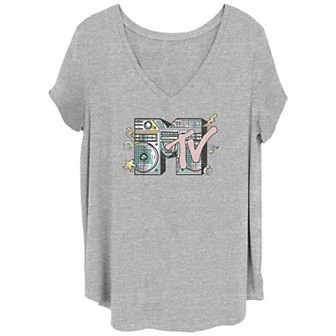 Juniors' Plus Size MTV Pop Stereo V-Neck Graphic Tee