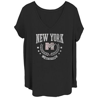 Juniors' Plus Size MTV New York Pink V-Neck Graphic Tee