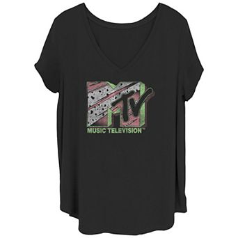 Juniors' Plus Size MTV Nineties Bowling MTV Logo V-Neck Graphic Tee