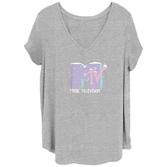 Juniors' Plus Size Girls MTV Music Television Logo Graphic Tee V-Neck Graphic Tee