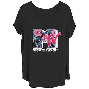 Juniors' Plus Size MTV Hawaiin Logo V-Neck Graphic Tee