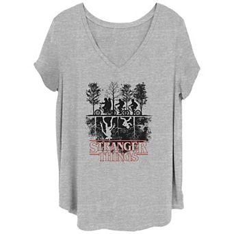 Juniors' Plus Size Stranger Things The Upside Down Logo V-Neck Graphic Tee