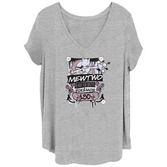 Juniors' Plus Size Pokémon Mewtwo Ready For Battle 150 V-Neck Graphic Tee