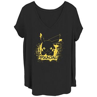 Juniors' Plus Size Pokémon Pikachu Graffiti Running V-Neck Graphic Tee