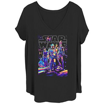 Disney's Star Wars: The Mandalorian Juniors' Plus Size Light It Up V-Neck Graphic Tee