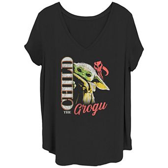 Disney's Size Star Wars Juniors' Plus Size Grogu Peek V-Neck Graphic Tee