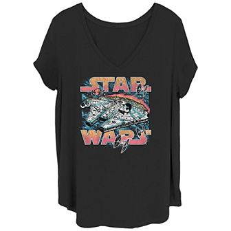 Disney's Star Wars Juniors' Plus Size Falcon Flight V-Neck Graphic Tee