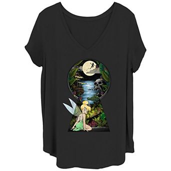Disney's Peter Pan Juniors' Plus Size Tinkerbell Keyhole V-Neck Graphic Tee