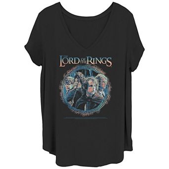 Juniors' Plus Size The Lord Of The Rings Group Shot Ring Circle Of Friends V-Neck Graphic Tee