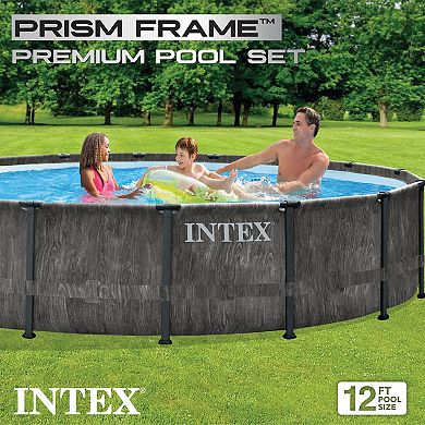 Intex Greywood Prism Frame 12'x30" Round Above Ground Swimming Pool, Grey Design