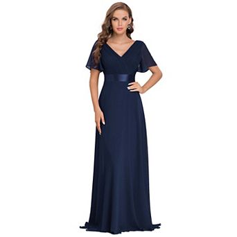 Long Chiffon Empire Waist Bridesmaid Dress with Short Flutter Sleeves