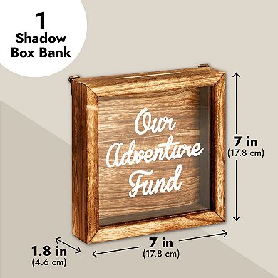 Our Adventure Honeymoon Fund Box for Wedding Gift, Wooden Travel Piggy Bank, 7x7