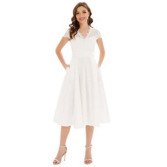 Romantic V-neck Lace Bodice Wedding Guest Dress with Pockets