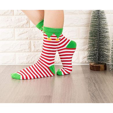 Christmas Elf Socks, Holiday Striped Crew Socks for Men and Women (Unisex, 2 Pairs)