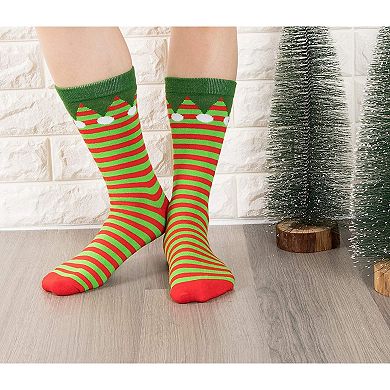 Christmas Elf Socks, Holiday Striped Crew Socks for Men and Women (Unisex, 2 Pairs)