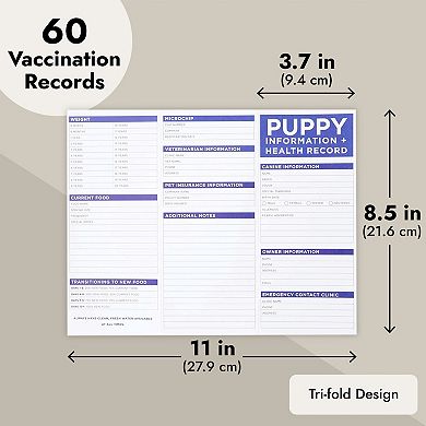 60 Pack Puppy Vaccine Cards, Canine Health Record Pamphlets (8.5 X 11 In)