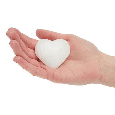 2 Pack Small Heart Shaped Crystal Stones, Pocket Sized Selenite Wands (1.1 x 2 Inches)