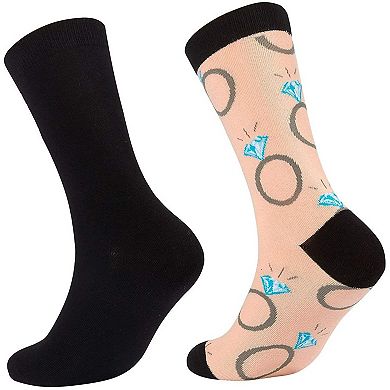 2 Pairs Bride and Groom Wedding Socks, Novelty Tuxedo and Diamond Ring Designs, One Size