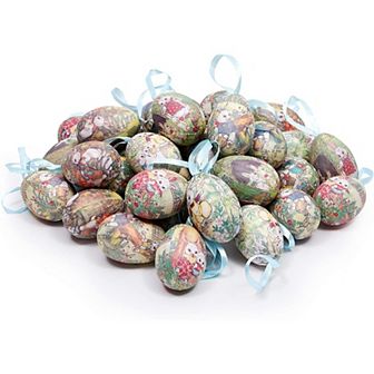 36x Easter Foam Bunny Eggs Hanging Ornaments with Egg Holder for Home Decoration