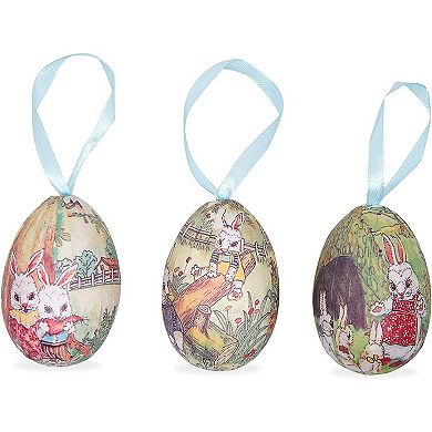 36x Easter Foam Bunny Eggs Hanging Ornaments with Egg Holder for Home Decoration
