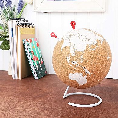 Mini Cork Globe, 6 Push Pins, Educational World Map for Desktop (5.9 x 7.87 in)