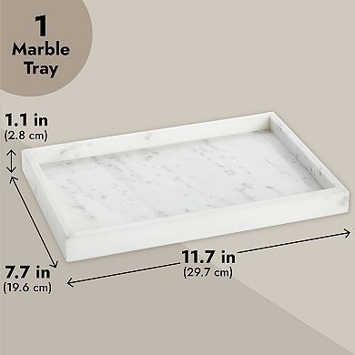 White Marble Vanity Tray for Jewelry, Candles, Perfume (11.75 x 7.75 In)