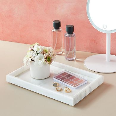 White Marble Vanity Tray for Jewelry, Candles, Perfume (11.75 x 7.75 In)