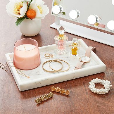 White Marble Vanity Tray for Jewelry, Candles, Perfume (11.75 x 7.75 In)