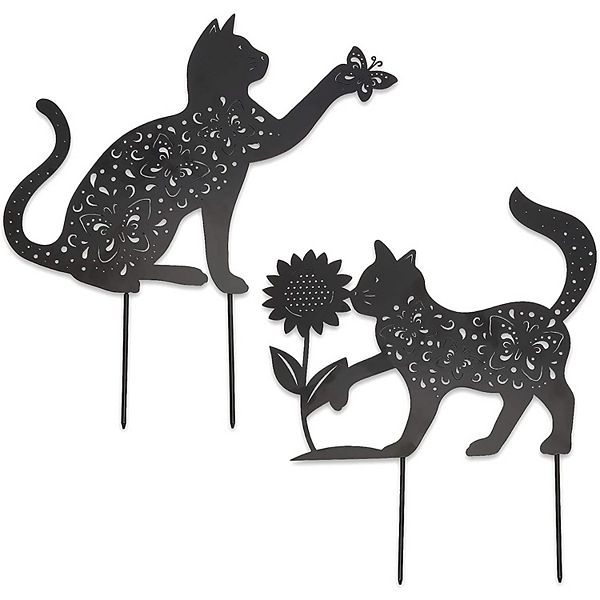 Set of 2 Black Cat Garden Stake Silhouettes for Lawn Decor, Gifts