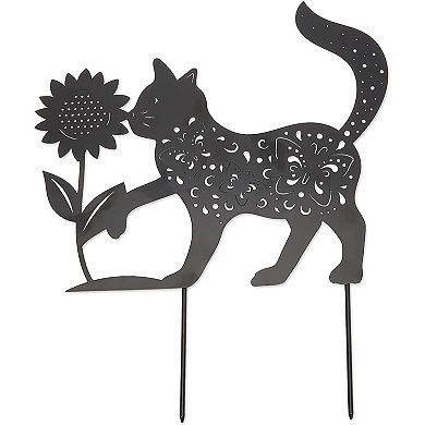 Set of 2 Black Cat Garden Stake Silhouettes for Lawn Decor, Gifts, Decorative Outdoor Metal Animal Statues for Yard
