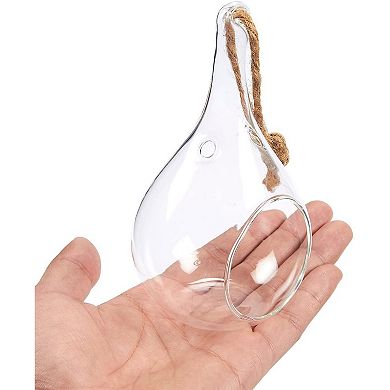 5 Pack Hanging Glass Terrarium for Succulents and Air Plants, Teardrop Tealight Candle Holder (5 In)